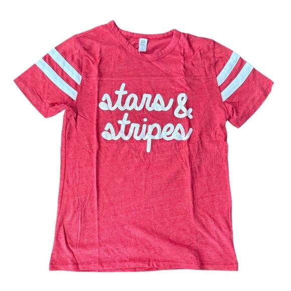 Stars & Stripes Varsity Stripe Tee Shirt Red Ily Medium - Picture 3 of 7